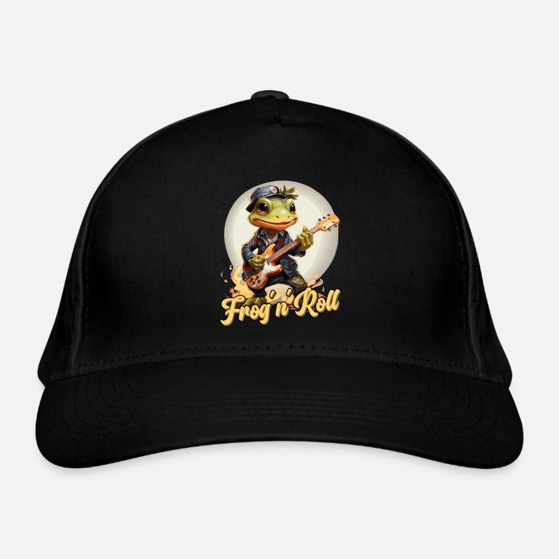 Funny frog with guitar, saying Organic Baseball Cap