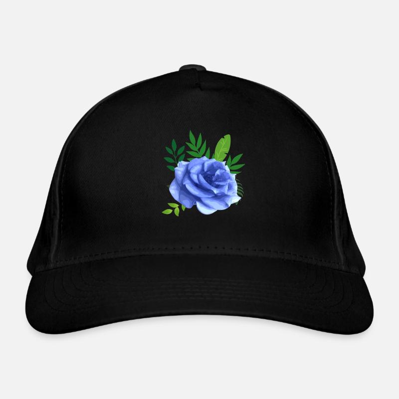 Blaue Rose mit Blättern Bio-Baseballkappe