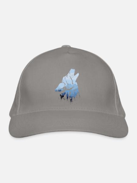 Howling Wolf Gift - Organic Baseball Cap - light grey - Front