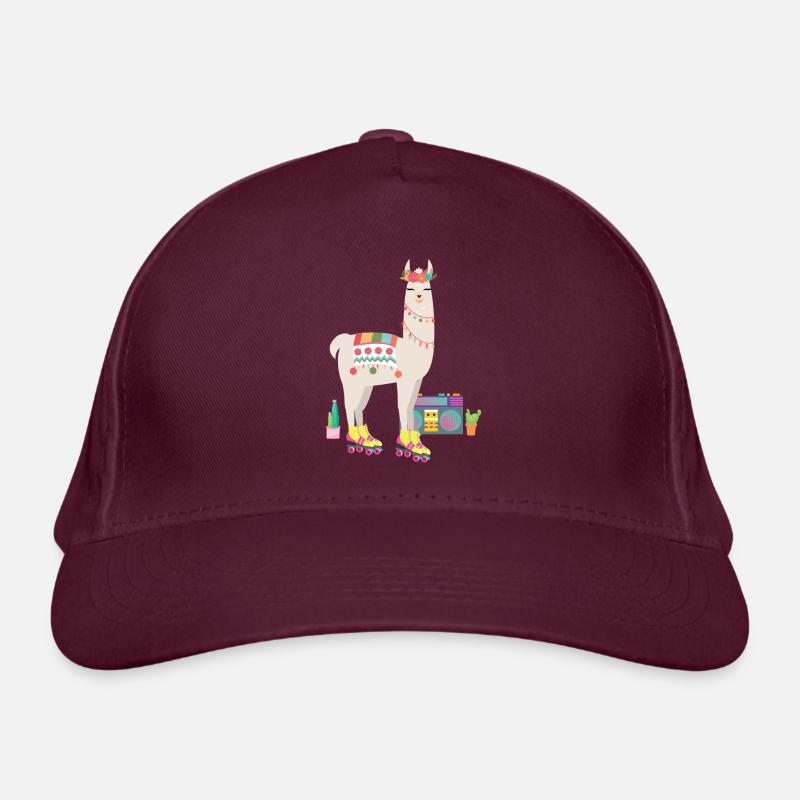 llama Roller Skate Derby Retro 70s 80s Cactus Organic Baseball Cap
