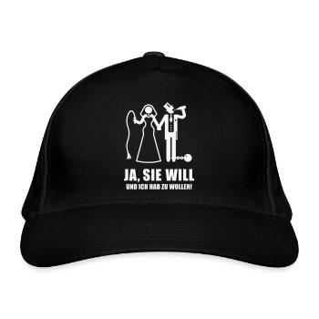Ja, Sie Will … (Bräutigam, Junggesellenabschied W) - Bio-Baseballkappe - Schwarz - Vorne