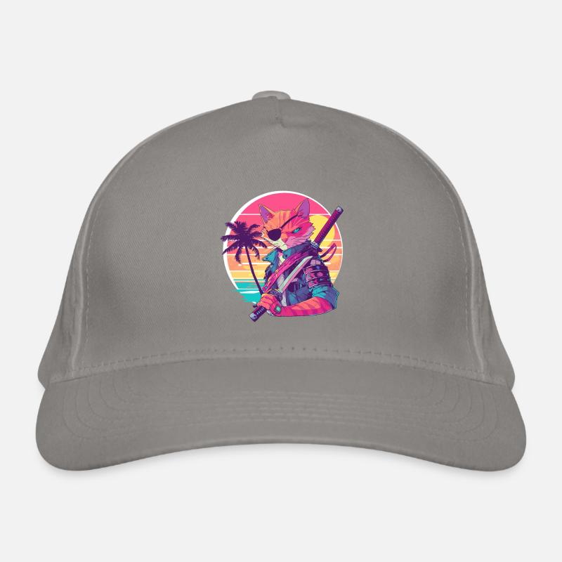 Cat Samurai 80er Vintage Stil Bio-Baseballkappe