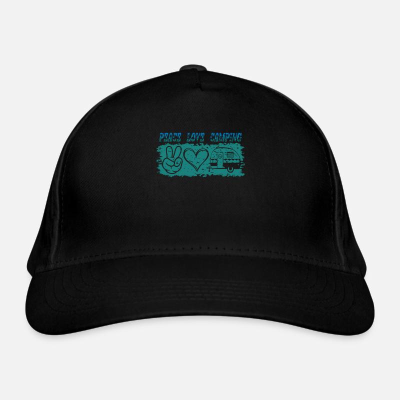 PEACE LOVE CAMPING. Outdoor, Urlaub, Freizeit, Bio-Baseballkappe