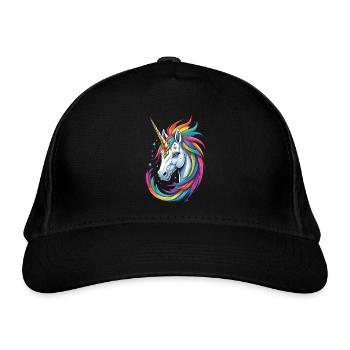 Buntes Einhorn - Bio-Baseballkappe - Schwarz - Vorne