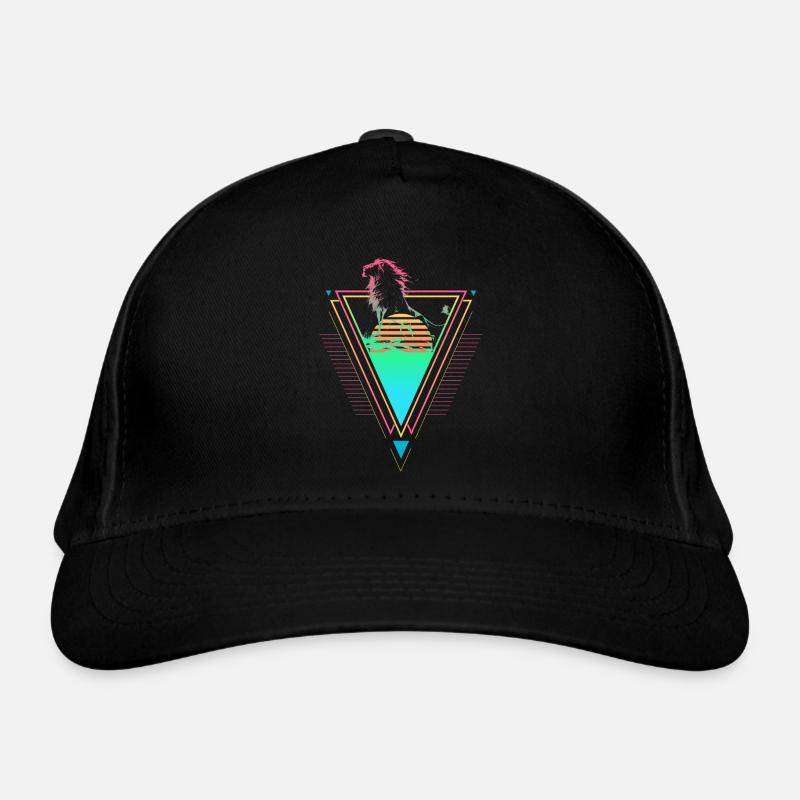 Lion Vaporwave Synthwave 90s 80s coucher de soleil Casquette classique bio