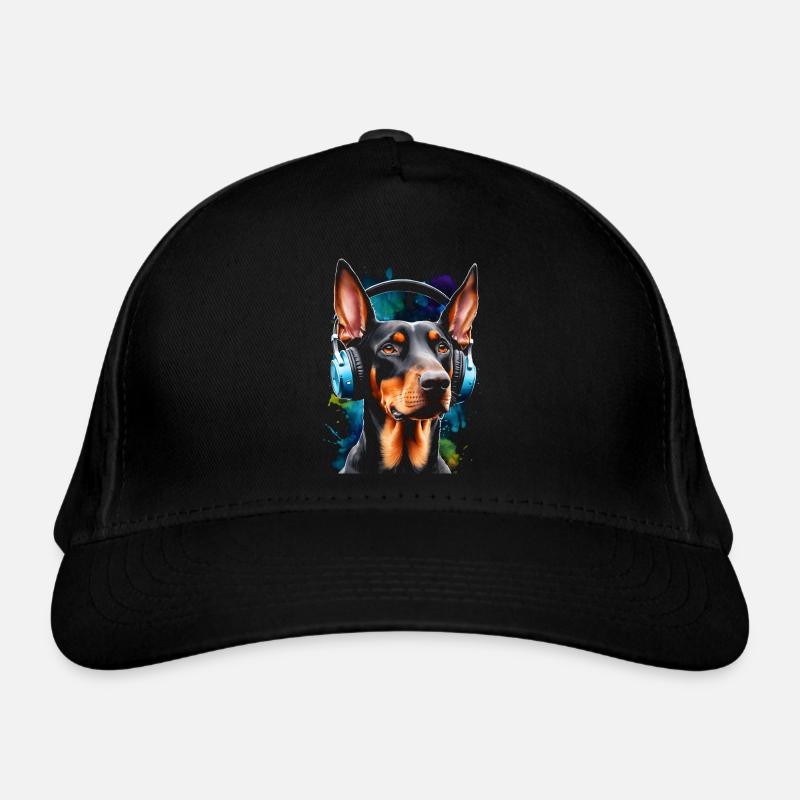 Dobermann Kopfhörer Hund Lustig Tier Design Print Bio-Baseballkappe