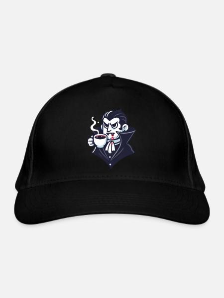 Dracula Kaffee Zeit Cartoon Design - Bio-Baseballkappe - Schwarz - Vorne