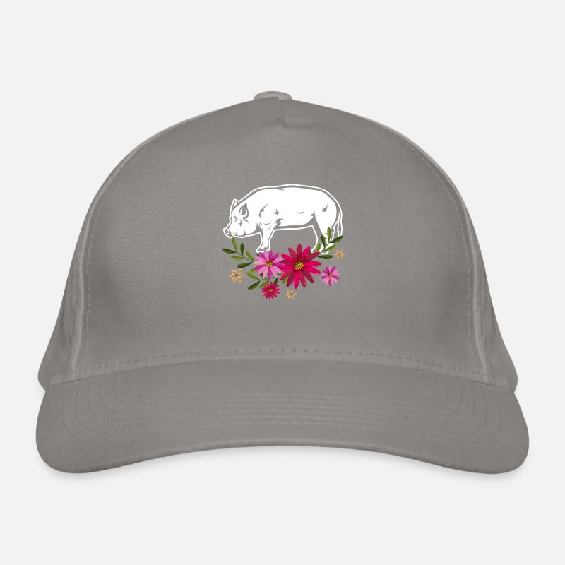 Pig With Flowers Organic Baseball Cap