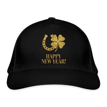 Happy New Year Shamrock Horseshoe Lucky gold - Organic Baseball Cap - black - Front