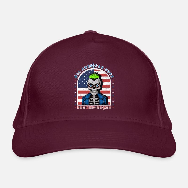 Crâne Punk w Neon Mohawk et fond de drapeau des États-Unis Casquette classique bio