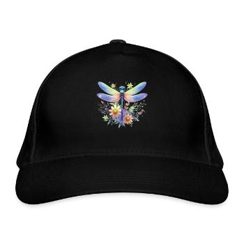 Libelle Und Blumen Aquarell Naturmotiv - Bio-Baseballkappe - Schwarz - Vorne