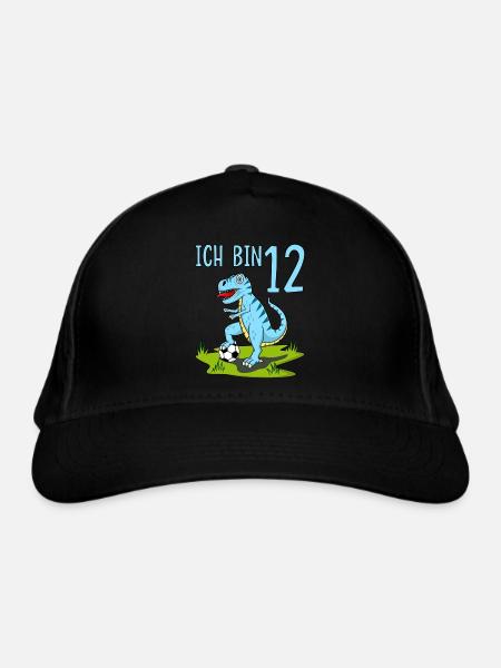 Dinosaurier Rex Fußball 12 Geburtstag Blau - Bio-Baseballkappe - Schwarz - Vorne