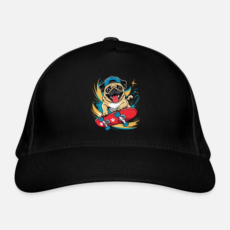 Skateboarder Dog, Skateboard Pug Organic Baseball Cap