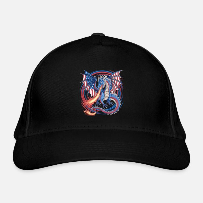 Dragon américain avec drapeau, ailes et feu Casquette classique bio