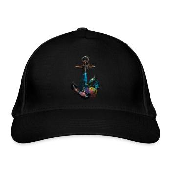 Maritimes Anker-Design Mit Meerestieren Und - Bio-Baseballkappe - Schwarz - Vorne
