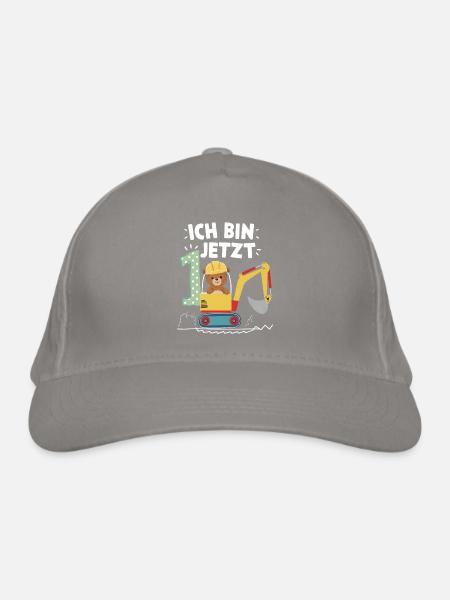 I'm Now 1 Bagger Bear 1st Birthday - Organic Baseball Cap - light grey - Front