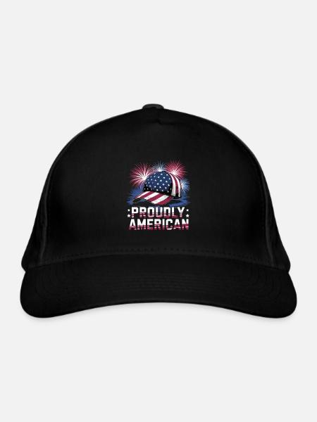 Proudly American Cap Mit Feuerwerk - Bio-Baseballkappe - Schwarz - Vorne
