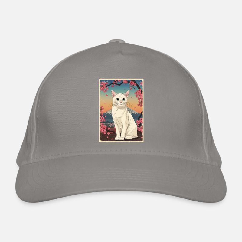 Chat blanc Fleur de cerisier Casquette classique bio
