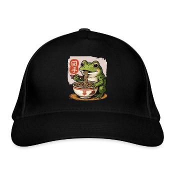 Cartoon Frog Eating Ramen Bowl Asian Food - Organic Baseball Cap - black - Front