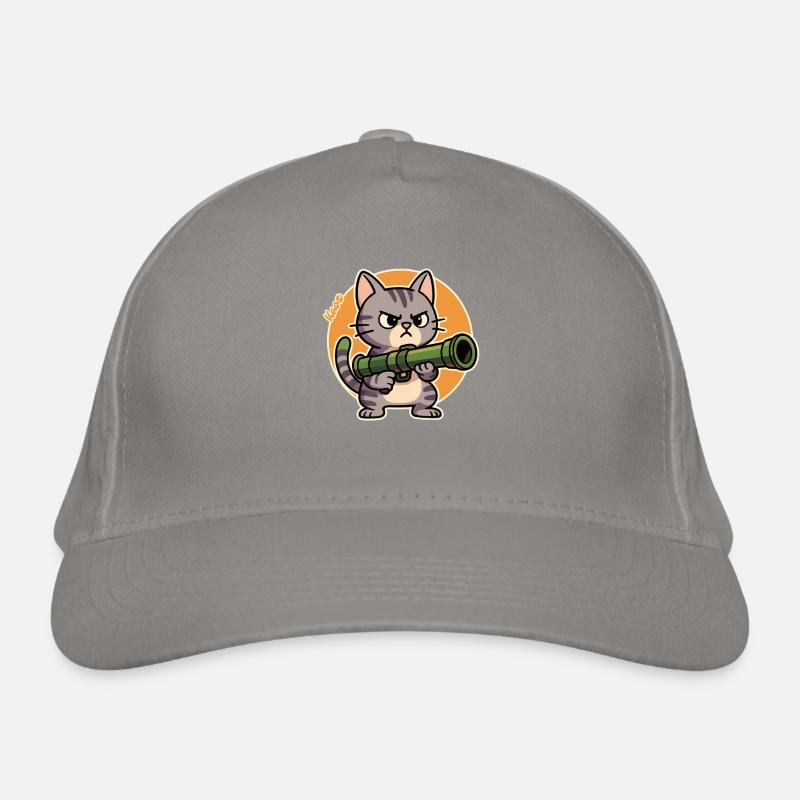 Angry Cat with Bazooka – Comic Motif Organic Baseball Cap
