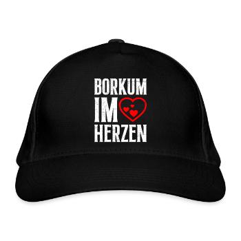 Nordsee Urlaub BORKUM IM HERZEN Lustiges - Bio-Baseballkappe - Schwarz - Vorne