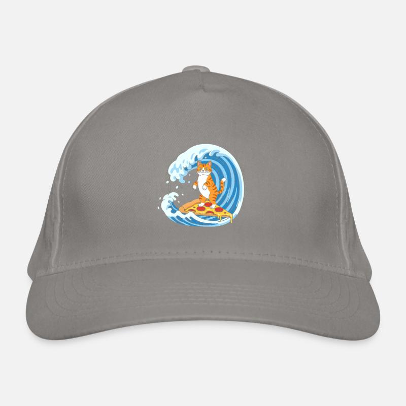 Chat surfeur sur la vague de pizza Casquette classique bio