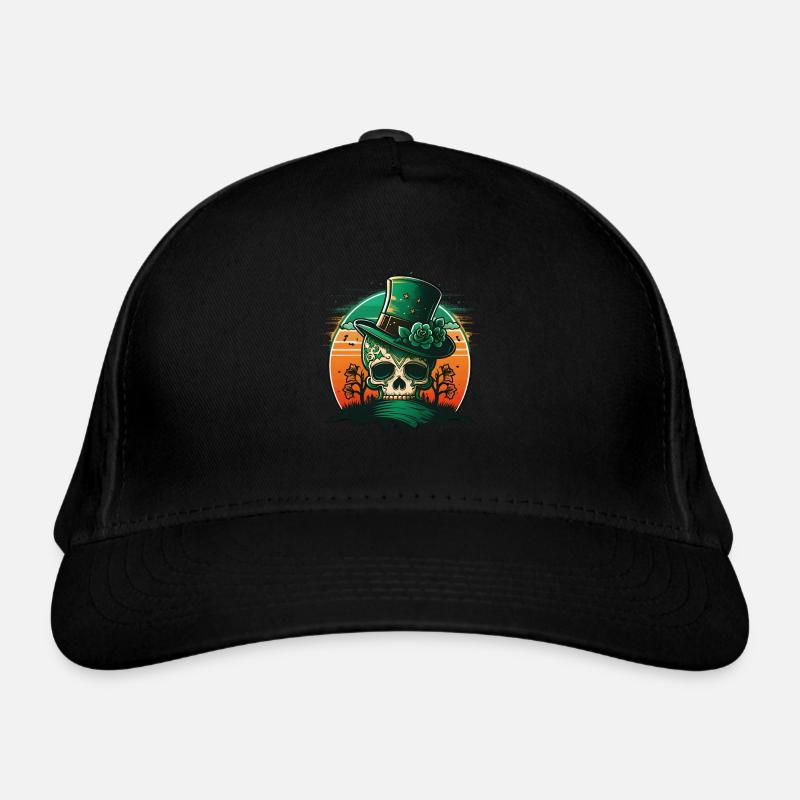 Sunset Sugar Skull Wearing A Hat St Patrick"s Day Organic Baseball Cap