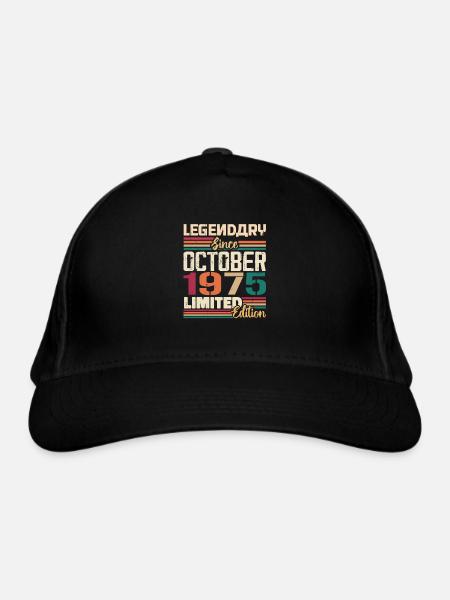 Oktober 1975 Vintage - Geburtstagsgeschenk 1975 - Bio-Baseballkappe - Schwarz - Vorne