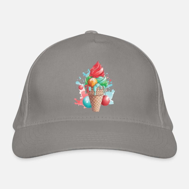 Strawberry pistachio ice cream cone Organic Baseball Cap