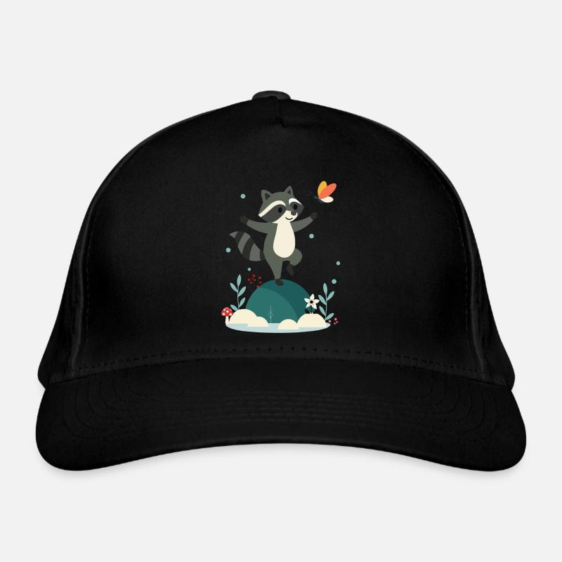 Verspielter tanzender Waschbär mit Schmetterling Bio-Baseballkappe
