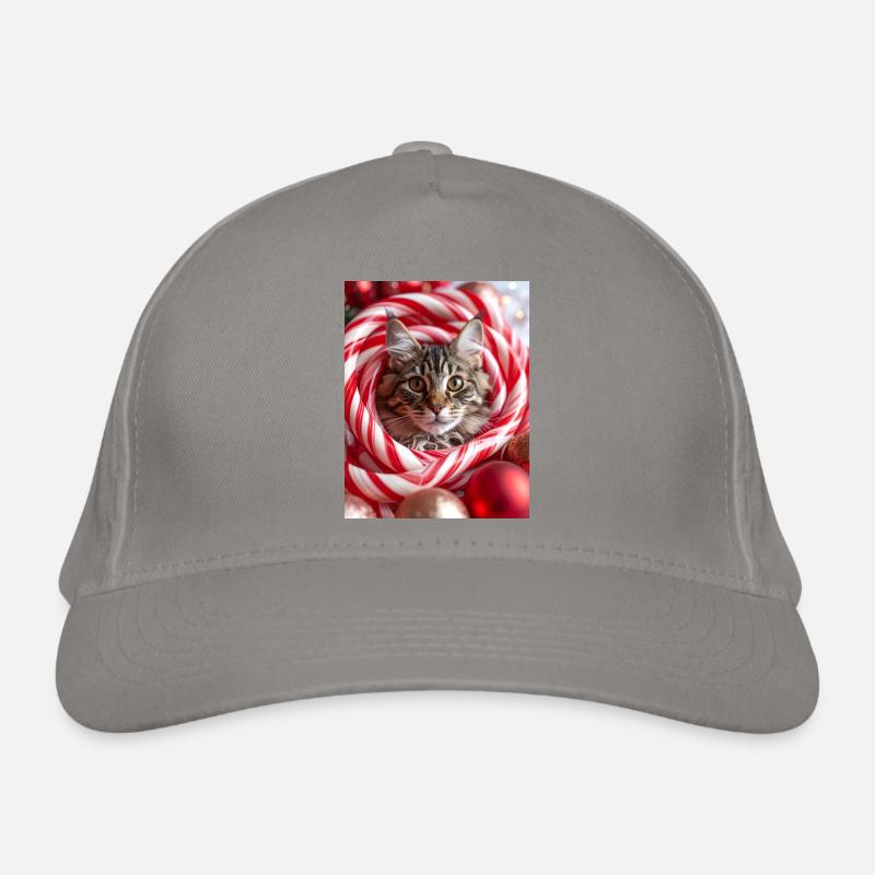 Christmas cat between candy sticks Organic Baseball Cap