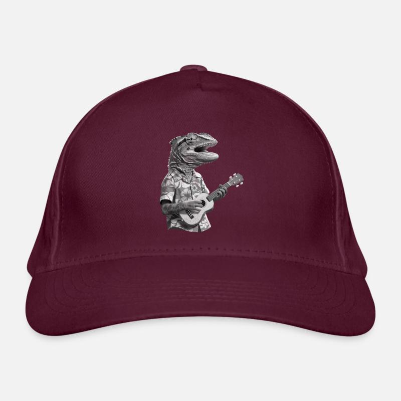 Chameleon plays ukulele black and white Organic Baseball Cap