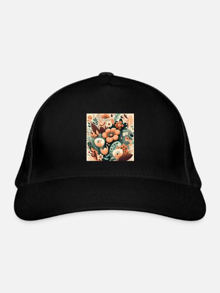 Botanicals Autumnal Flower Pattern - Organic Baseball Cap - black