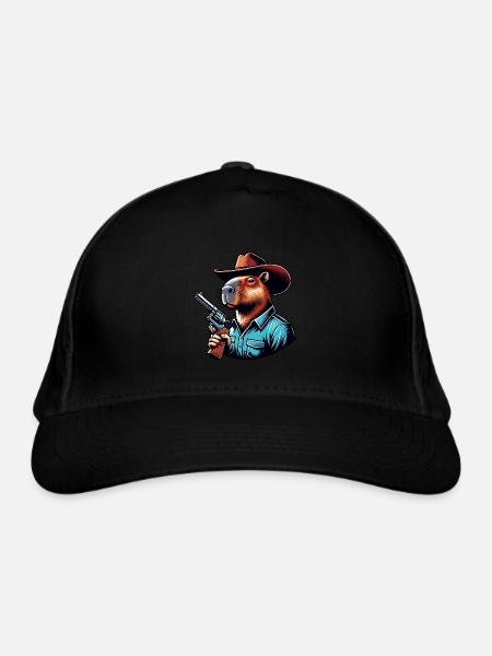 Western Capybara with Revolver - Organic Baseball Cap - black - Front