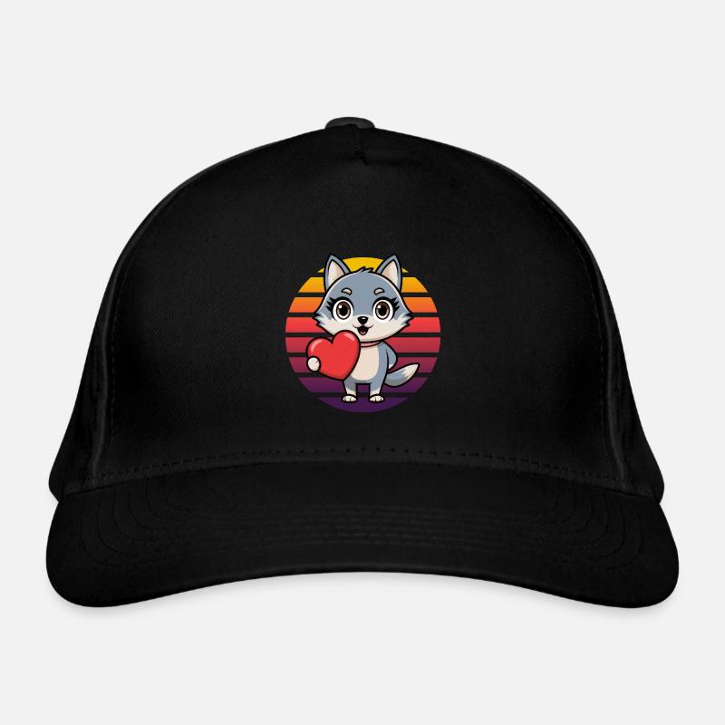 Fox with Heart - Retro Vintage Sunset Organic Baseball Cap