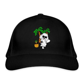 Sommermotiv weißer Pudel unter Palmen - Bio-Baseballkappe - Schwarz - Vorne