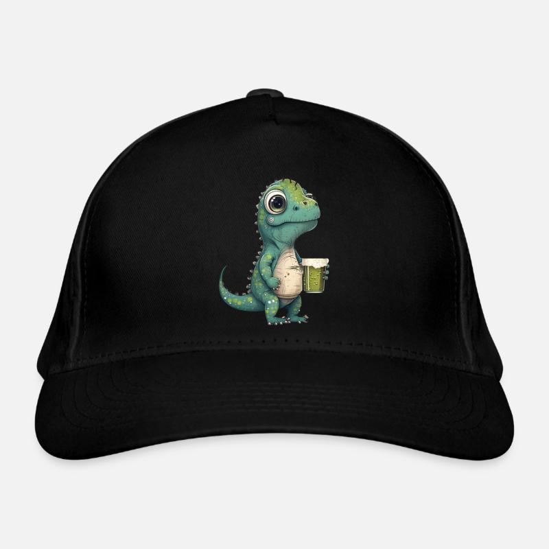 Cute dinosaur drinking a glass of beer Organic Baseball Cap