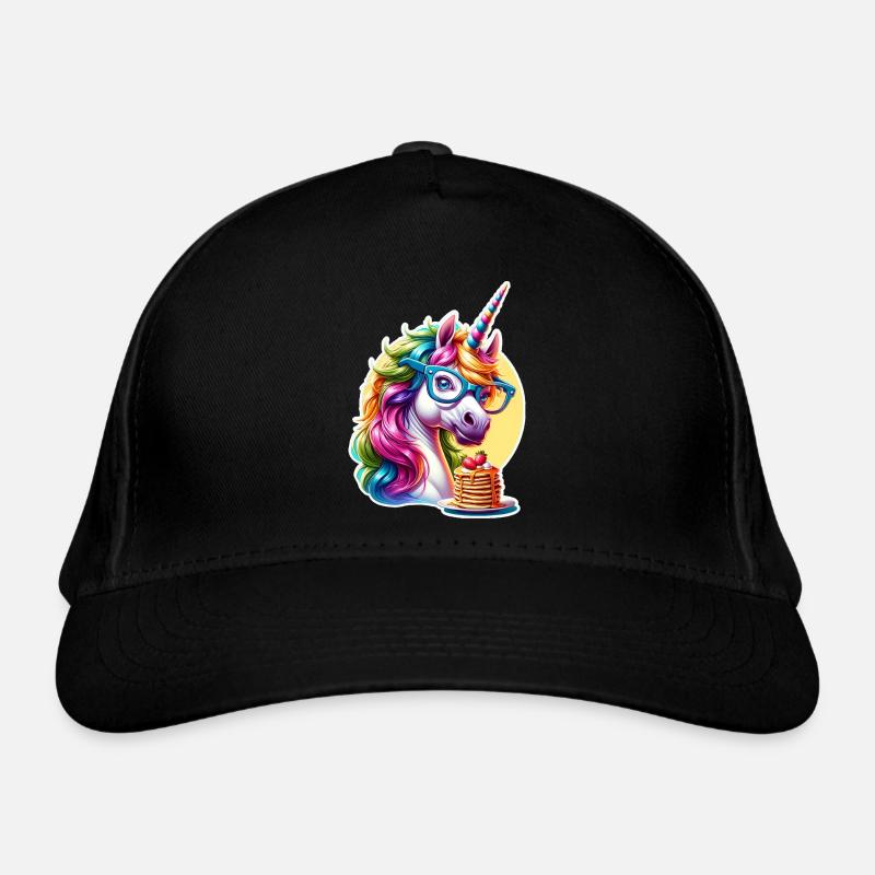 Regenbogen Unicorn mit Brille - Bio-Baseballkappe - Schwarz
