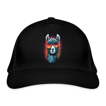 Llama with sunglasses Llama trekking - Organic Baseball Cap - black - Front