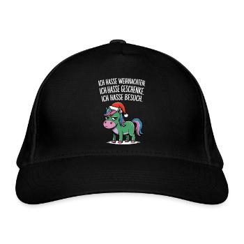 Ich hasse Weihnachten Geschenke Einhorn Lustig - Bio-Baseballkappe - Schwarz - Vorne