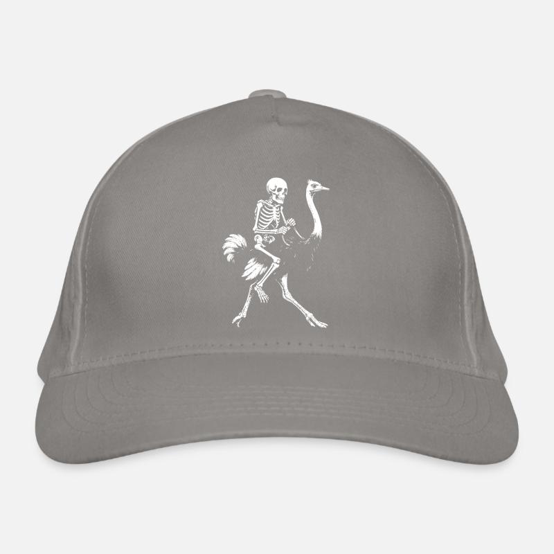 Eerie Skeleton on Flying Ostrich Illustration Organic Baseball Cap