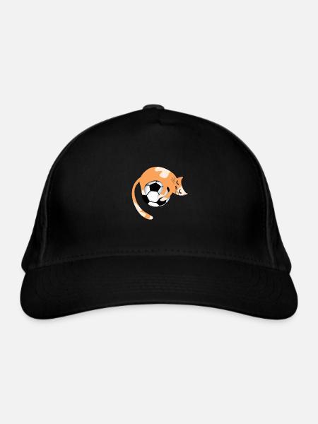 Katze mit Fußball - Bio-Baseballkappe - Schwarz - Vorne