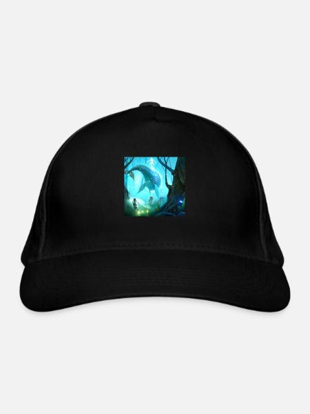 Baleine volante dans une forêt magique - Casquette classique bio - noir - Devant