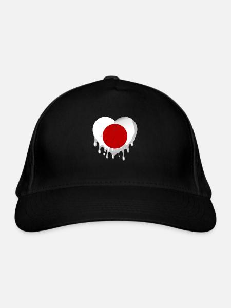 Japan Flag Heart Nihon Japanese Flag - Organic Baseball Cap - black - Front