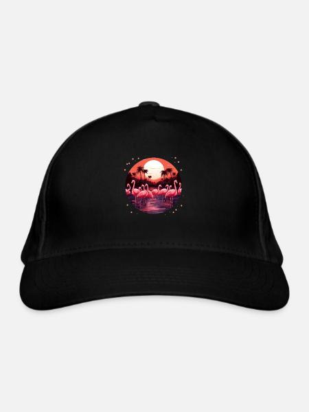 Flamingo Flock Sonnenuntergang, Liebe Flamingos - Bio-Baseballkappe - Schwarz - Vorne