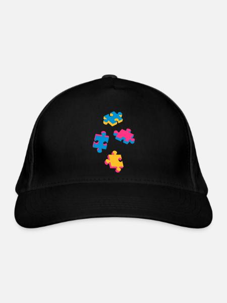 four puzzle pieces - Organic Baseball Cap - black - Front