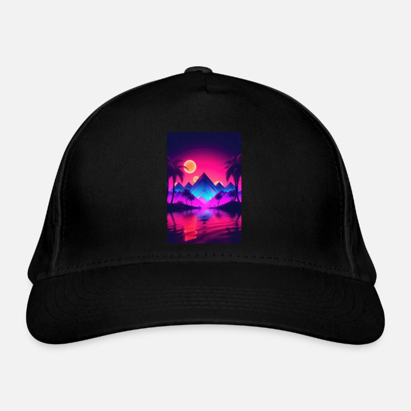 Sunset Serenity: Synthwave-Träume an der Küste Bio-Baseballkappe