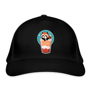 Kawaii Roter Panda im Bubble Tea – Boba Design - Bio-Baseballkappe - Schwarz - Vorne