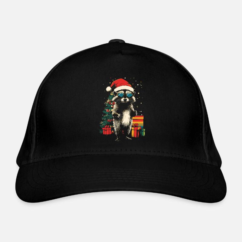 Waschbär mit Sonnenbrille und Weihnachtsmütze Bio-Baseballkappe
