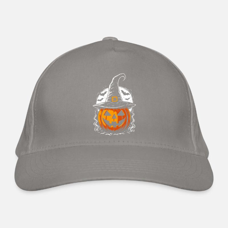 Spooky pumpkin with witch hat & full moon Organic Baseball Cap